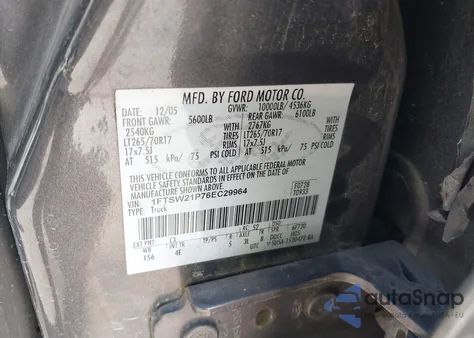 2006 Ford F-250 Lariat/Xl/Xlt from USA, damaged, VIN 1FTSW21P76EC29964